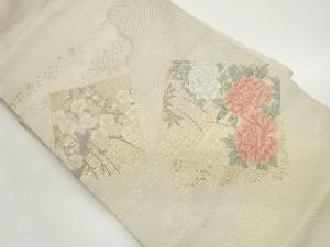 色紙に花々模様織出し名古屋帯